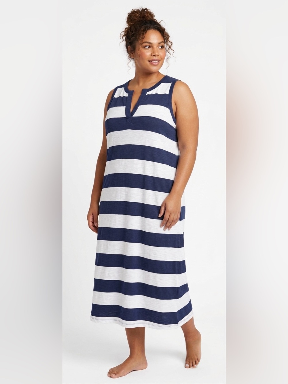 GAP Navy & White Striped Split-Neck Maxi Dress - XL